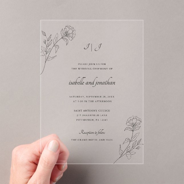 Modern Floral Chic Monogram Acrylic Invitations (Insitu (Handheld))