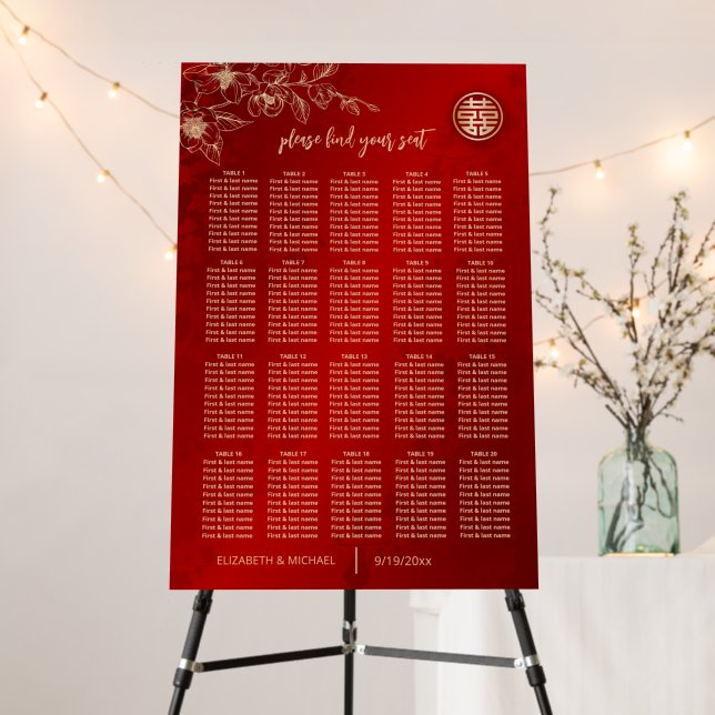 Modern Floral Chinese Wedding Seating Chart Foam Board (In Situ (Stand))