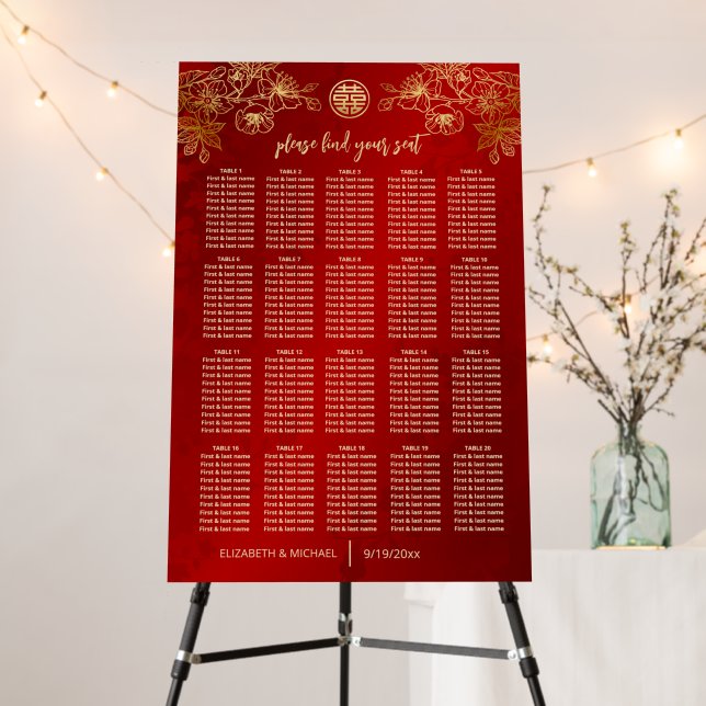 Modern Floral Chinese Wedding Seating Chart Foam Board (In Situ (Stand))