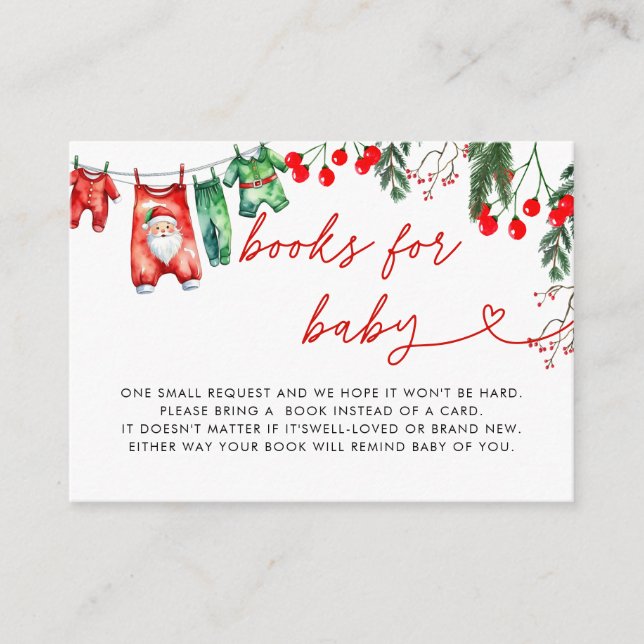 Modern Floral Christmas Baby Shower Books for Baby Enclosure Card (Front)