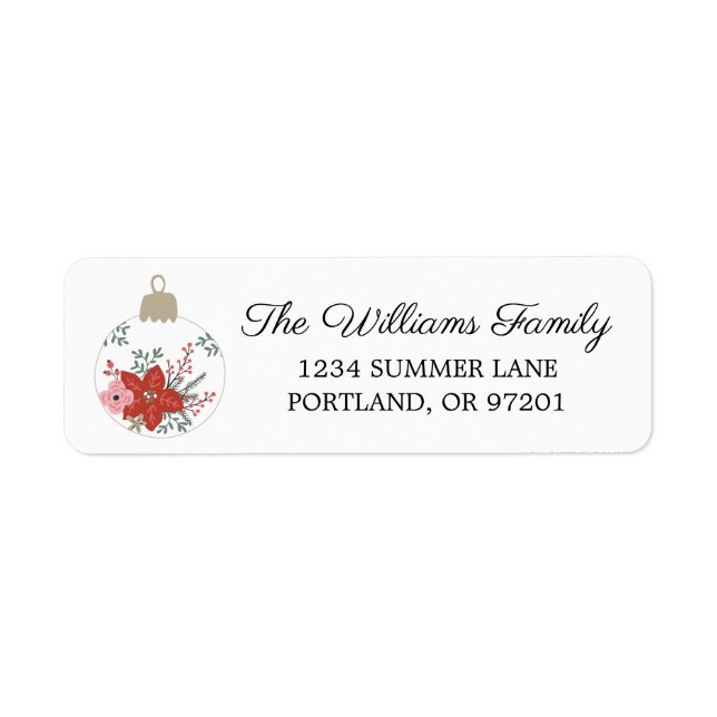 Modern Floral Christmas Ornament Return Address Label (Front)