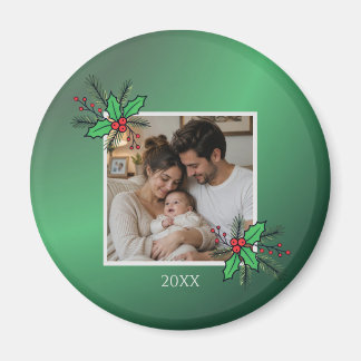 Modern Floral Christmas Photo Frame Magnet