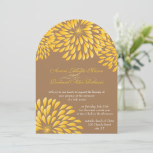 Modern Floral Chrysanthemum Gray and Yellow Invitation