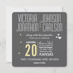 Modern Floral Chrysanthemum Gray and Yellow Invitation