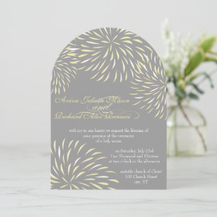 Modern Floral Chrysanthemum Gray and Yellow Invitation