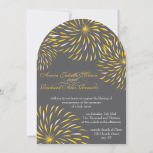 Modern Floral Chrysanthemum Gray and Yellow Invitation