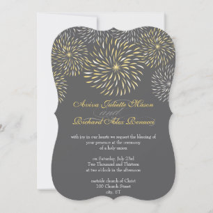 Modern Floral Chrysanthemum Gray and Yellow Invitation