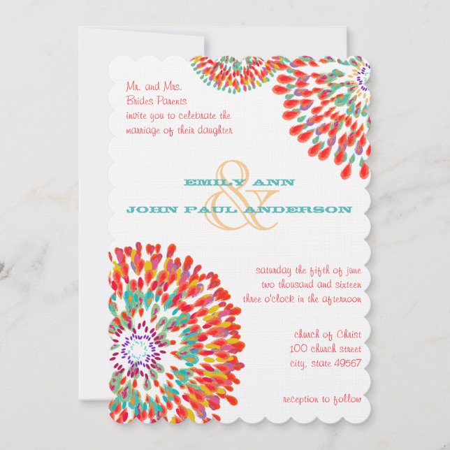 Modern Floral Chrysanthemum Wedding Invitations (Front)