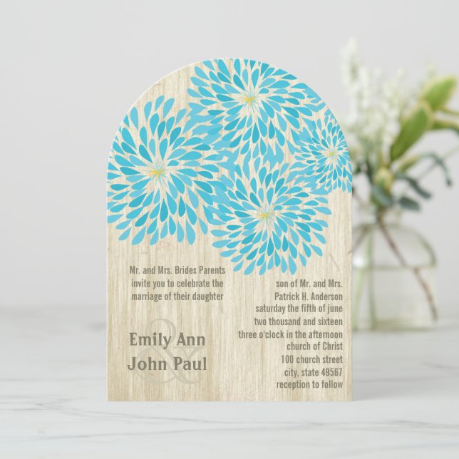 Modern Floral Chrysanthemum Wedding Invitations (Standing Front)