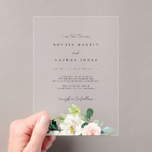 Modern Floral Clear Minimalist Wedding Acrylic Invitations