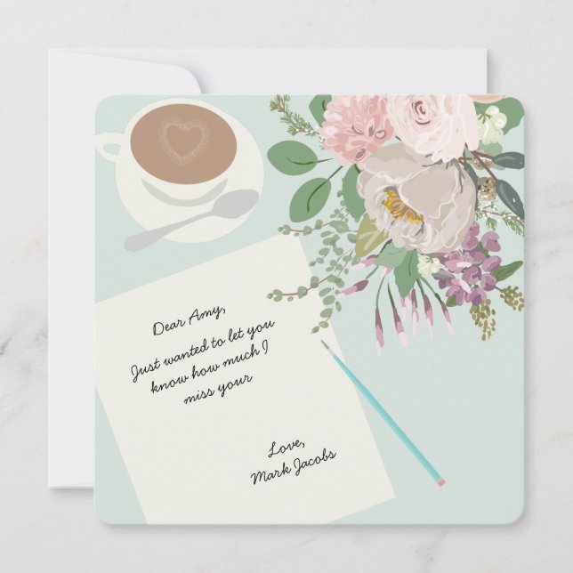 Modern floral coffe cup love personal  message note card (Front)