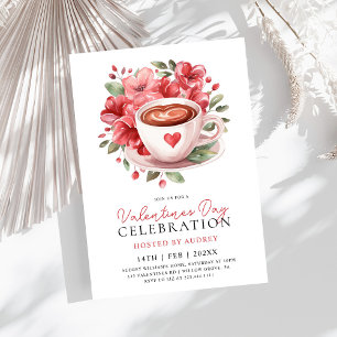 Modern Floral Coffee Valentines Galentines Party Invitation