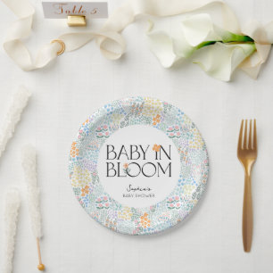 Modern Floral Colorful Baby In Bloom Baby Shower Paper Plates