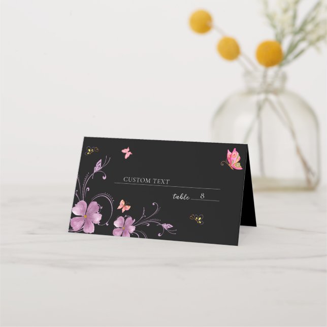 Modern Floral Colorful Butterflies Bridal Shower Place Card (Front)