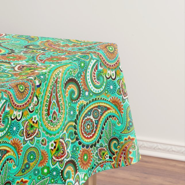 Modern Floral Colorful Paisley Tablecloth (In Situ)