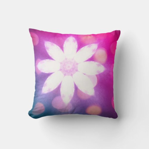 Modern Floral Colorful Pink Blue Ombre Throw Pillow