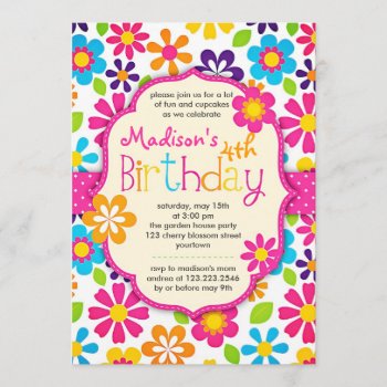 Modern Floral Colorful Spring Cute Birthday Party Invitation by Jujulili at Zazzle