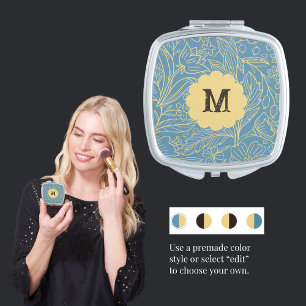 Modern Floral Compact Mirror with Initial