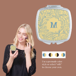 Modern Floral Compact Mirror with Initial