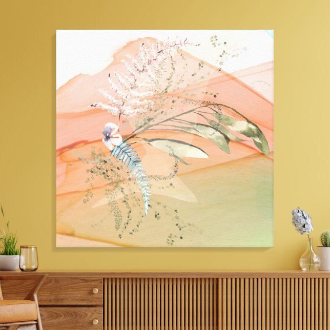  Modern Floral Coral and Aqua  Canvas Print (Insitu(LivingRoom))