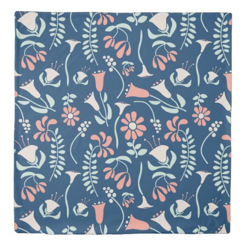 Modern Floral Coral Navy Mint Green Patterned Duvet Cover