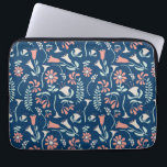 Modern Floral Coral, Navy, Mint Green Patterned Laptop Sleeve<br><div class="desc">Protect your laptop with this illustrated sleeve. This computer bag features modern style illustrations of flowers in coral and cream or ivory on mint green colored stems all set against a navy blue background.</div>
