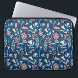 Modern Floral Coral, Navy, Mint Green Patterned Laptop Sleeve<br><div class="desc">Protect your laptop with this illustrated sleeve. This computer bag features modern style illustrations of flowers in coral and cream or ivory on mint green colored stems all set against a navy blue background.</div>