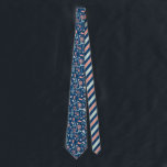 Modern Floral Coral, Navy, Mint Green Patterned Neck Tie<br><div class="desc">Add a bold floral look to your day with this patterned necktie. This tie features modern style illustrations of flowers in coral and cream or ivory on mint green colored stems all set against a navy blue background. The reverse side has a coordinating diagonal stripes pattern.</div>