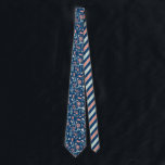 Modern Floral Coral, Navy, Mint Green Patterned Neck Tie<br><div class="desc">Add a bold floral look to your day with this patterned necktie. This tie features modern style illustrations of flowers in coral and cream or ivory on mint green colored stems all set against a navy blue background. The reverse side has a coordinating diagonal stripes pattern.</div>