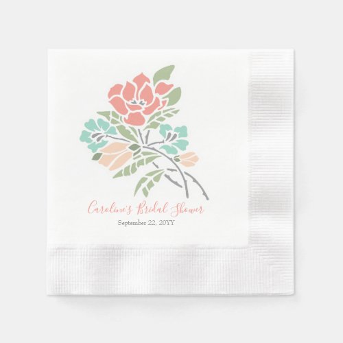 Modern Floral Coral Teal Green Bridal Shower Napkins