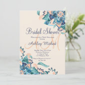 Modern floral coral teal watercolor Bridal Shower Invitation (Standing Front)