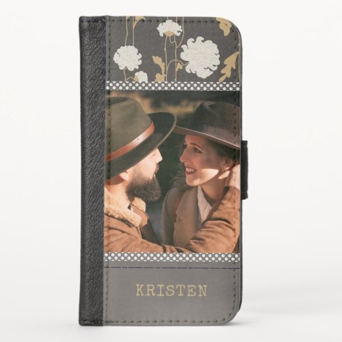 Modern Floral Country Personalized Photo Name iPhone X Wallet Case