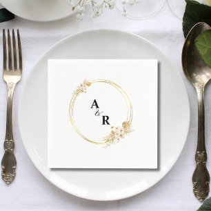 Modern Floral Couple Monogram Wedding Paper Napkins