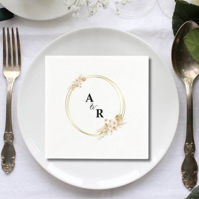 Modern Floral Couple Monogram Wedding Paper Napkins (Modern floral couple monogram wedding paper napkins add personalized elegance to receptions.)