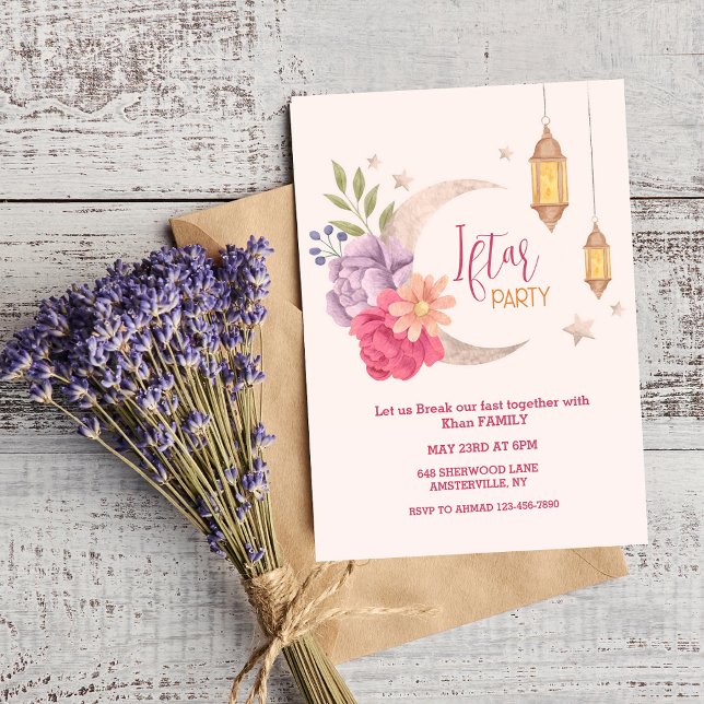 Modern Floral crescent  Iftar Party Invitation (Creator Uploaded)