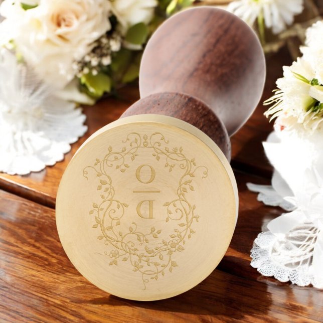 Modern Floral Crest Monogram Wedding  Wax Seal Stamp (Creator Uploaded)