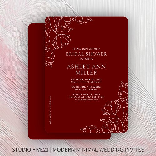 Modern Floral Crimson Red Wedding Bridal Shower Invitation