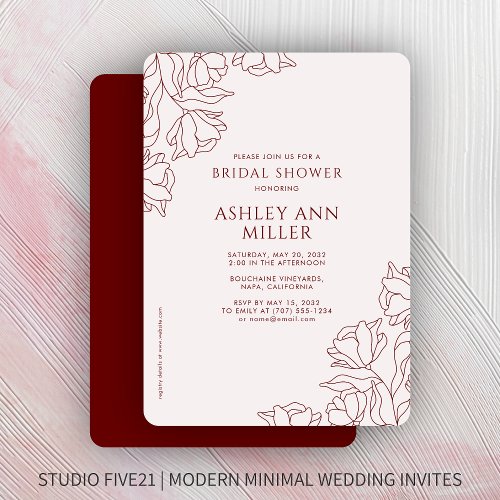 Modern Floral Crimson Red Wedding Bridal Shower Invitation