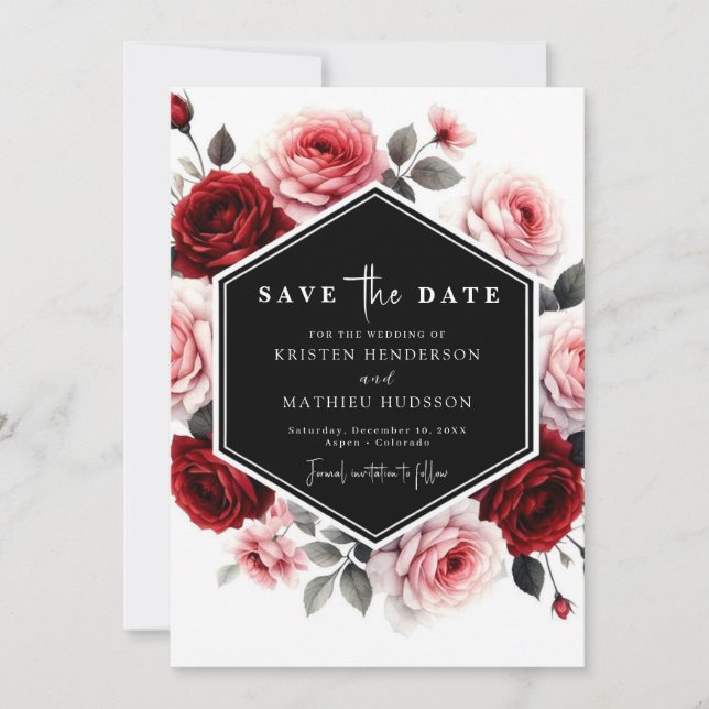 Modern Floral Crimson Red Wedding Save The Date (Front)
