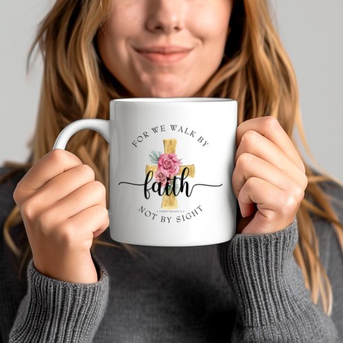 Modern Floral Cross Bible Verse  Coffee Mug