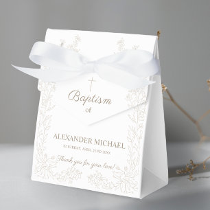 Modern Floral Cross Christian Baptism Thank You Favor Boxes
