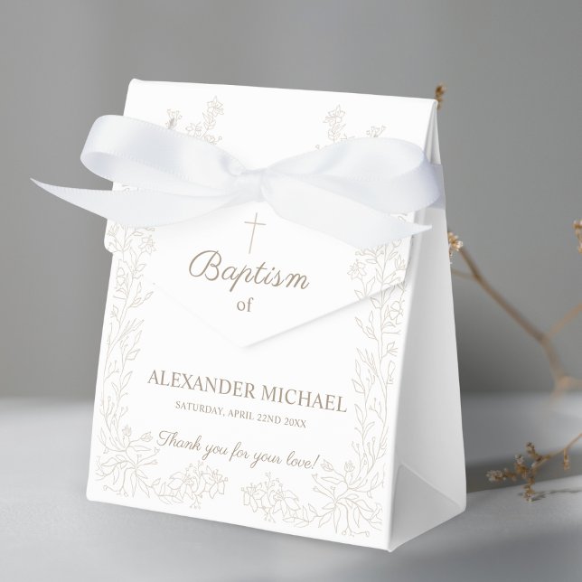 Modern Floral Cross Christian Baptism Thank You Favor Boxes (Creator Uploaded)