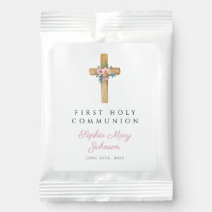 Modern Floral Cross Girl First Communion Hot Chocolate Drink Mix