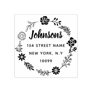 Modern floral crown rubber stamp