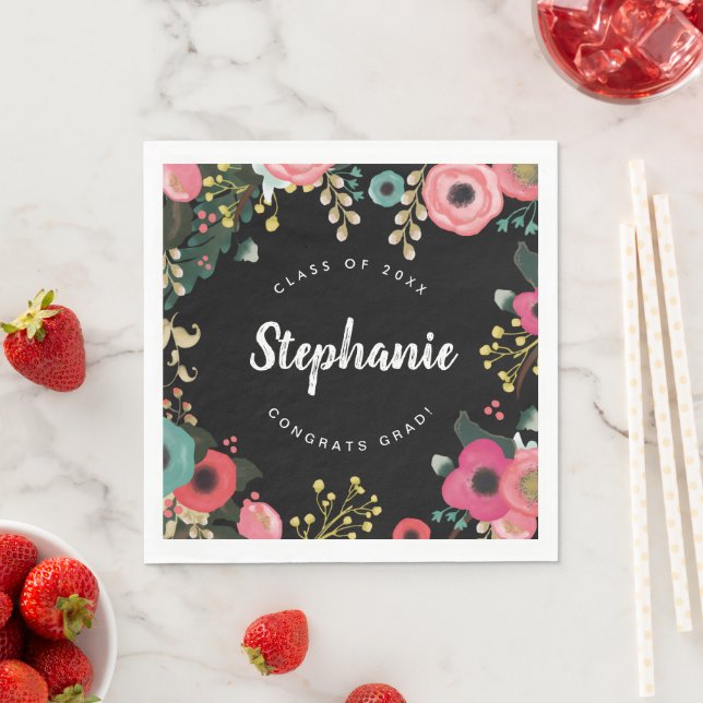 Modern Floral Custom Graduation Party  Napkins (Insitu)