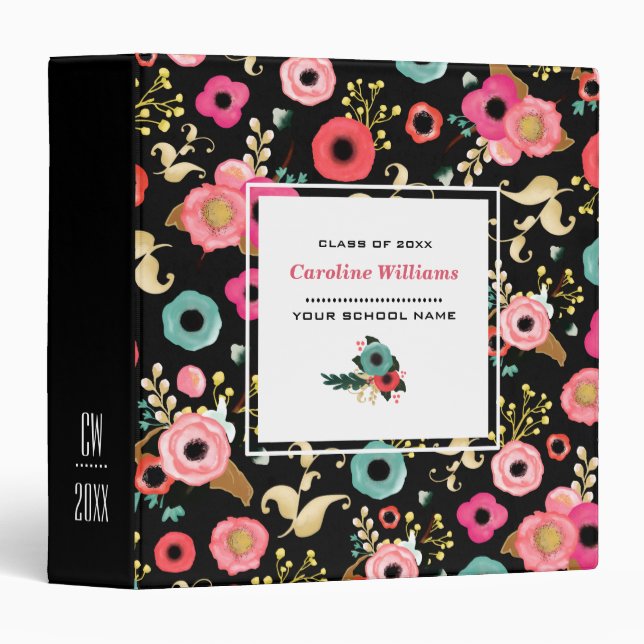 Modern Floral Custom Graduation Photo Album Binder (Front/Spine)