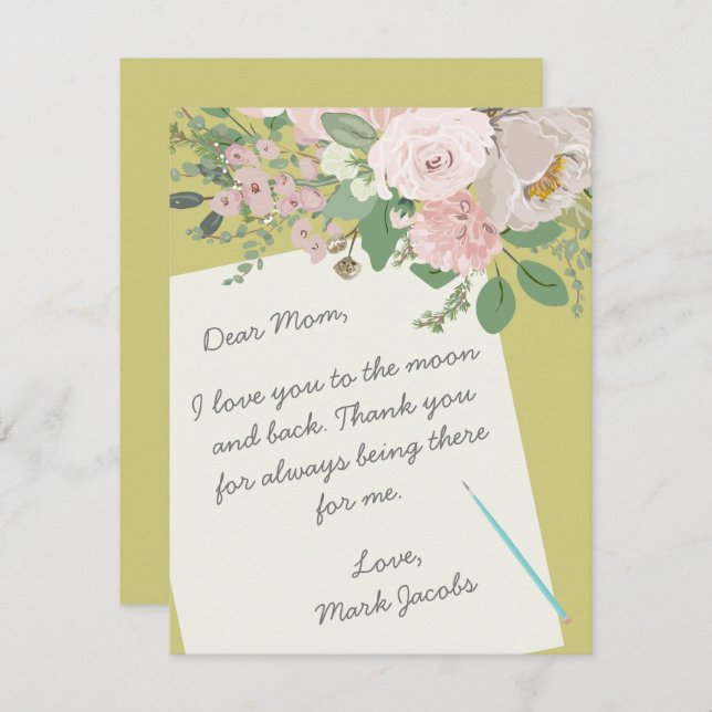 Modern floral custom mother's day note (Front/Back)