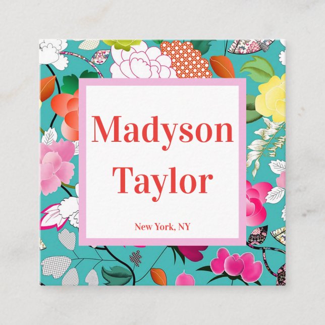 Modern Floral Custom Typography Square Business Card (Front)