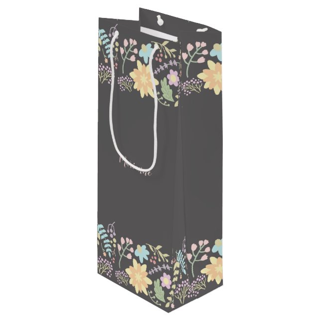 Modern Floral Custom Wedding Favor Wine Bags (Front Angled)
