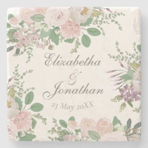 Modern floral custom wedding personalized stone coaster